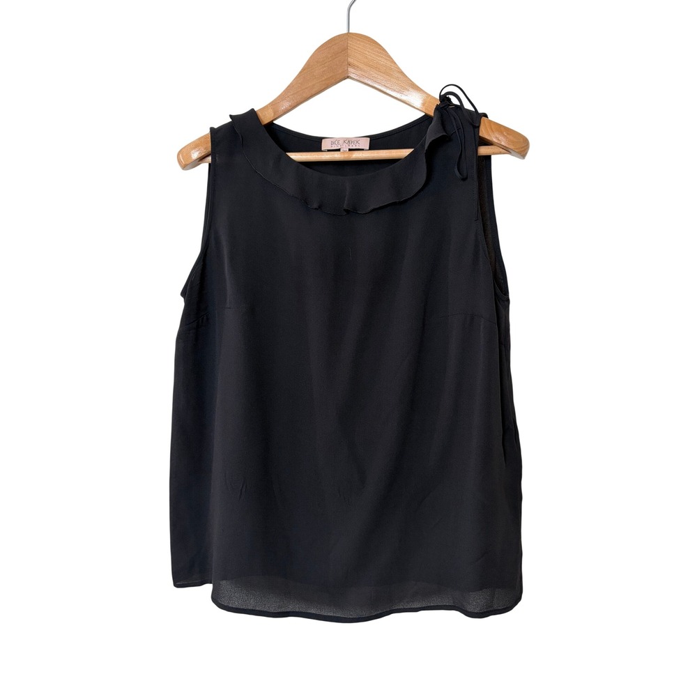 Dice Kayek Pink Label Black 100% Silk Ruffle Collar Sleeveless Blouse Size 36